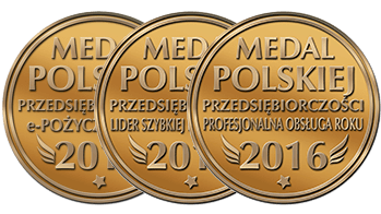logo medal polskiej przedsiębiorczości - trzy złote monety ułożone obok siebie